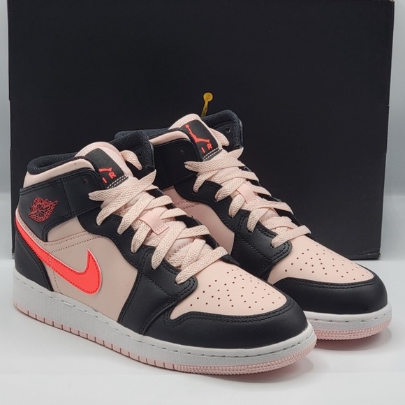 Jordan Shoes - NIKE Air Jordan 1 Mid GS Atmosphere Black Pink Crimson